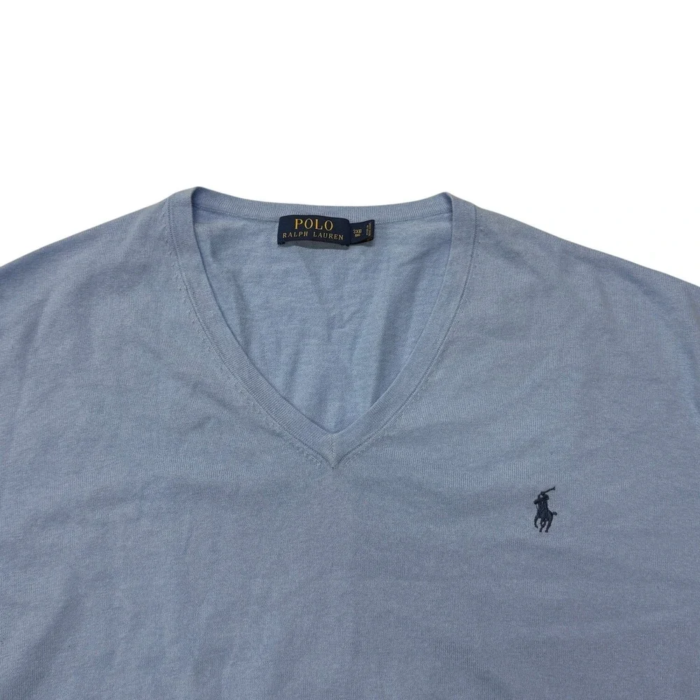 Polo Ralph Lauren Mens 3XB Blue Cotton Cashmere V-Neck Sweater Big & Tall Pony